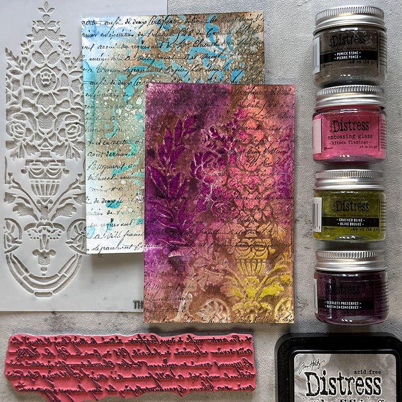 Tim Holtz Distress Embossing Glaze Seedless Preserves Ranger tde79200 Stencil Background Project | color-code:ALT04