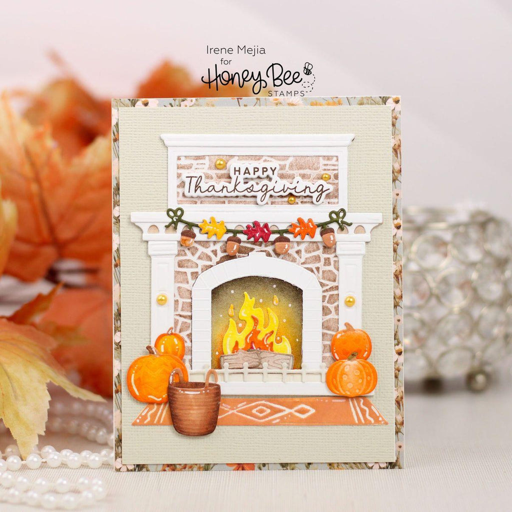 Honey Bee Lovely Layers Fireplace Dies hbds-llfire Happy Thanksgiving Card