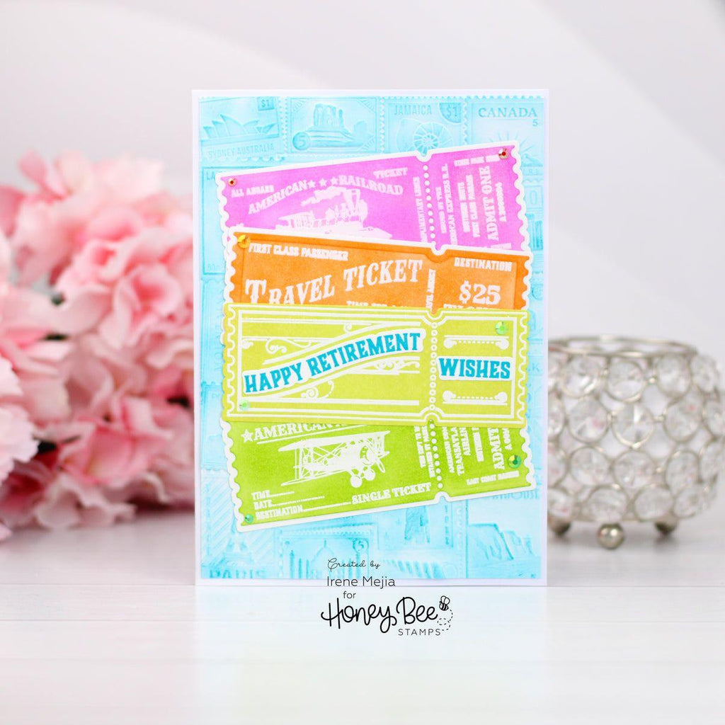 Honey Bee Ticket To Ride Dies hbds-607 Happy Retirement Wishes Card