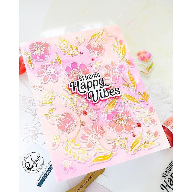 Pinkfresh Studio Breezy Blossoms Stencil Set 238924 Happy Floral Card | color-code:ALT03