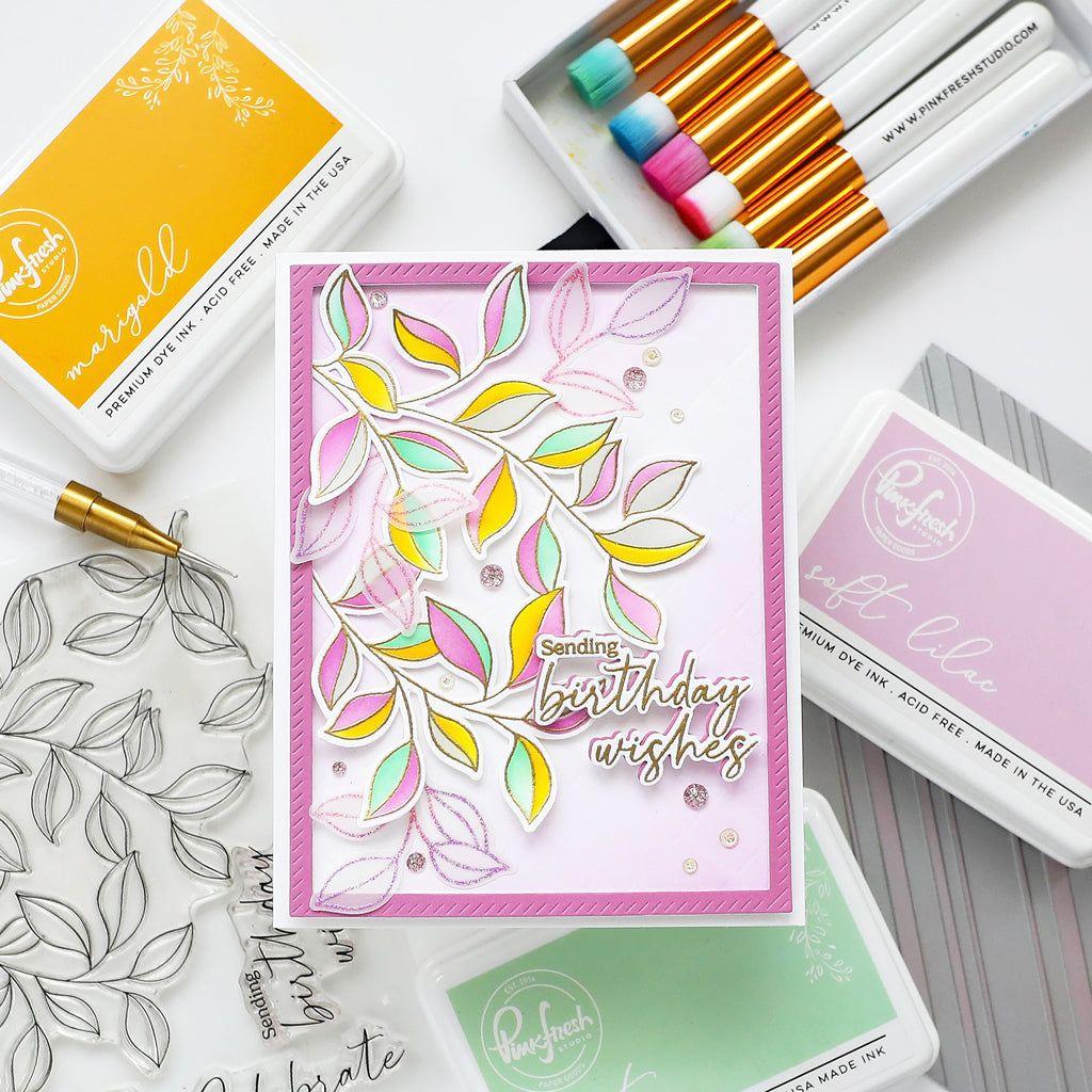 Pinkfresh Studio Joyful Day Stencils 244524 multi colored leaves card | color-code:ALT02