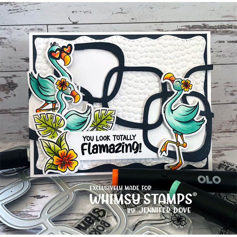 Whimsy Stamps Flamingo Summer Clear Stamp and Die Set blue birds