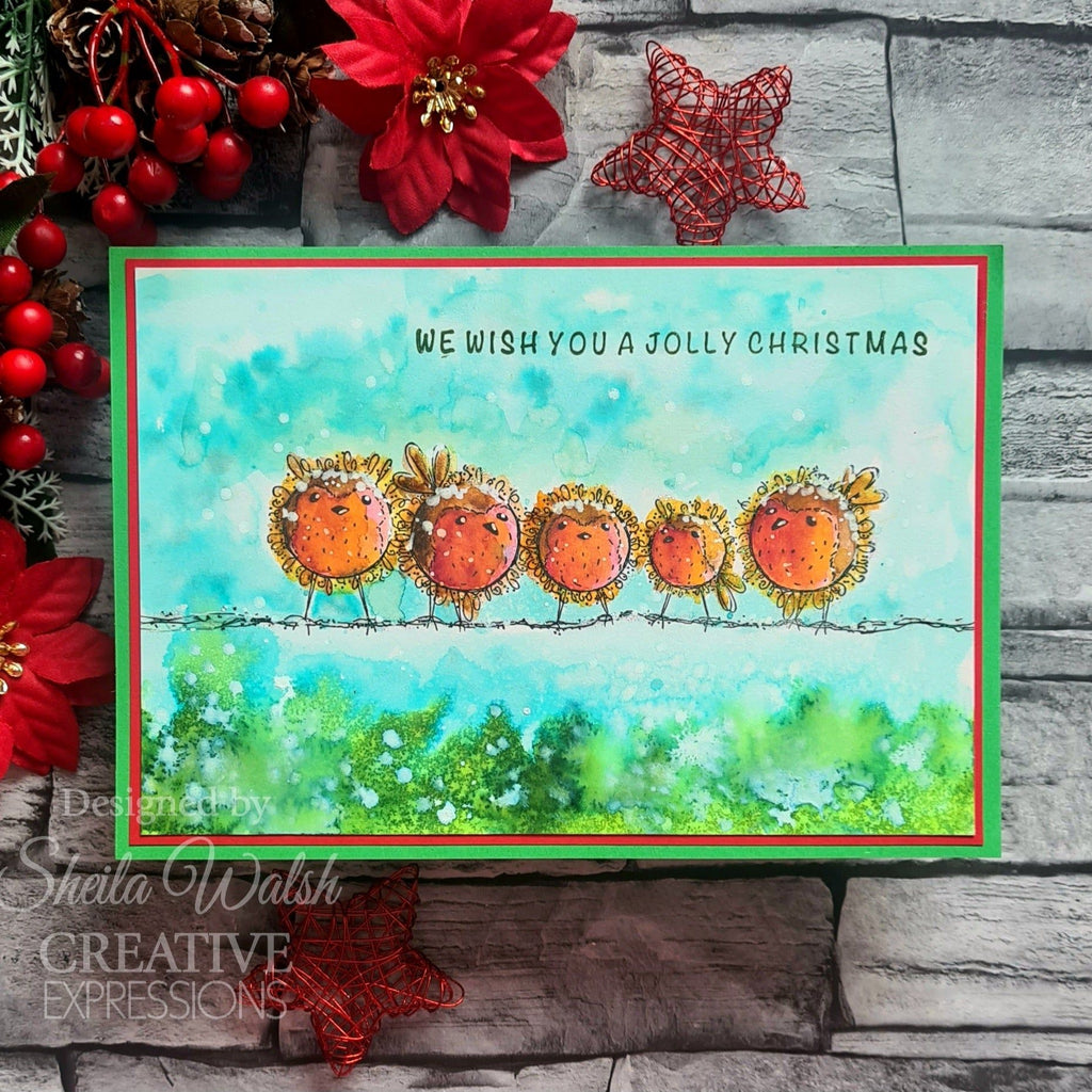 Woodware Craft Collection Bubble Robins In A Row Clear Stamps jgs847 jolly watercolor card