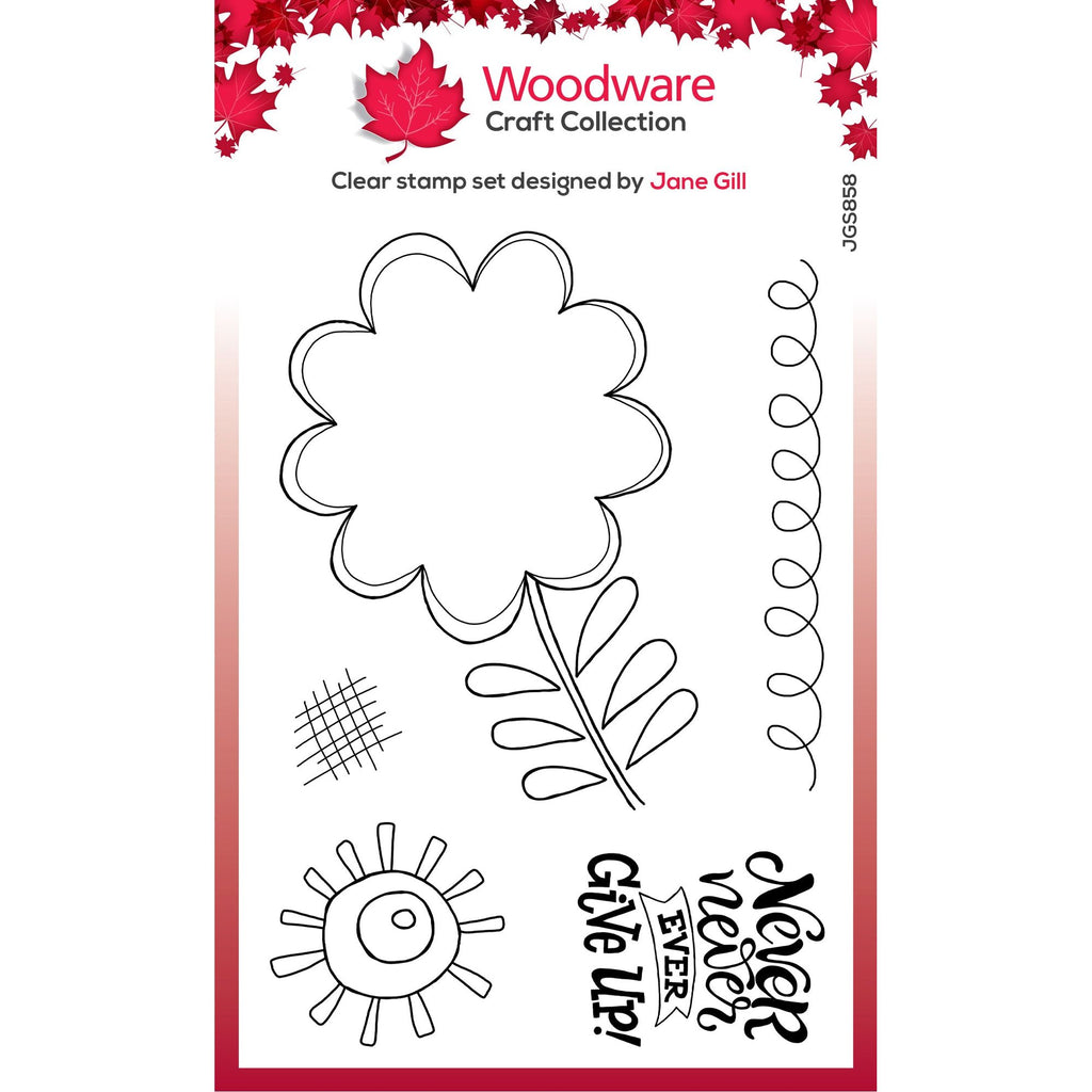 Woodware Craft Collection Petal Doodles Never Give Up Clear Stamps jgs858