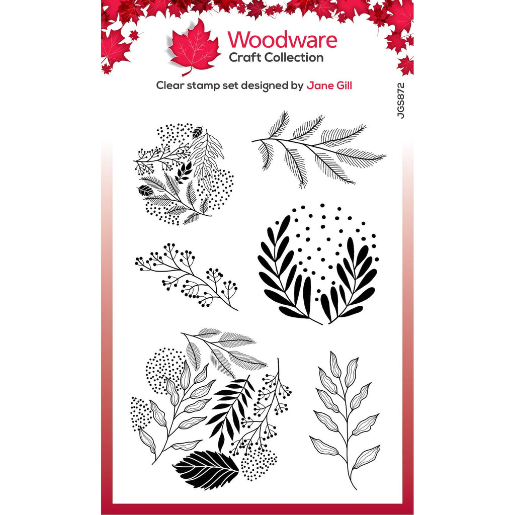 Woodware Craft Collection Paintable Fillers Baubles Leafy Clear Stamps jgs872