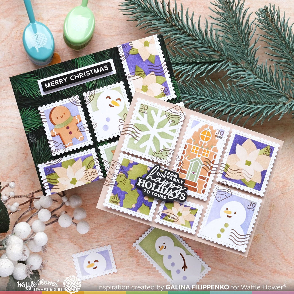 Waffle Flower Family Christmas Sentiments Clear Stamp and Die Set wfc1761 happy holidays