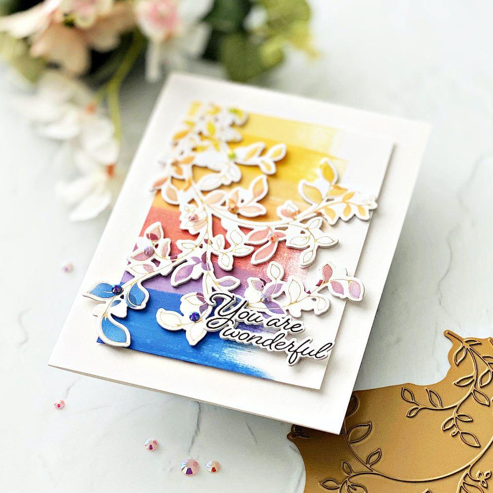 PinkFresh Studio Delicate Foliage Stencil Set 197123 Wonderful Floral Rainbow Card | color-code:ALT03