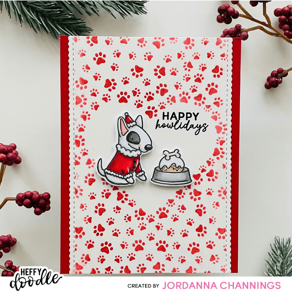 Heffy Doodle Happy Howlidays Clear Stamp And Die Set hfd0551 Paw Prints Holiday Card