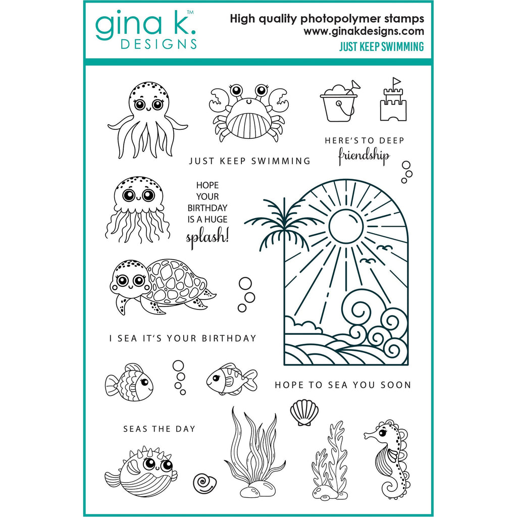 Gina K Designs Just Keep Swimming Clear Stamps and Dies Bundle gkdie0422 stamps only