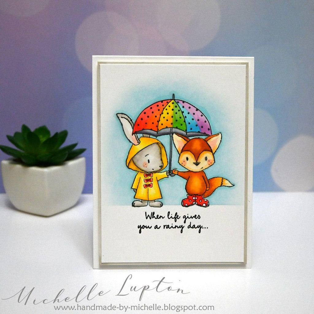 Colorado Craft Company Kris Lauren Dance in the Rain Clear Stamp and Die Set rainbow