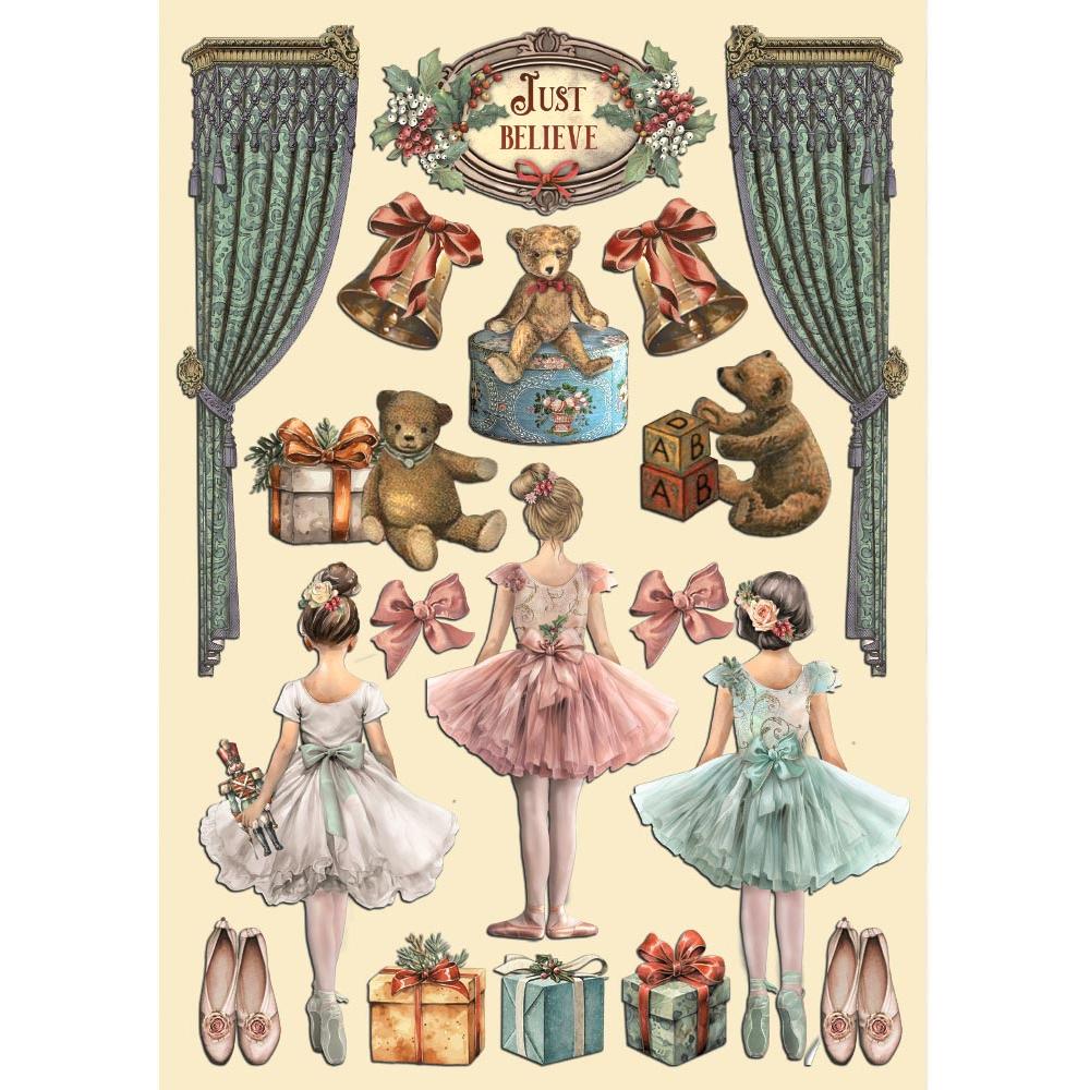 Stamperia The Nutcracker Ballet And Teddy Colored Wooden Shapes A5 klsp167