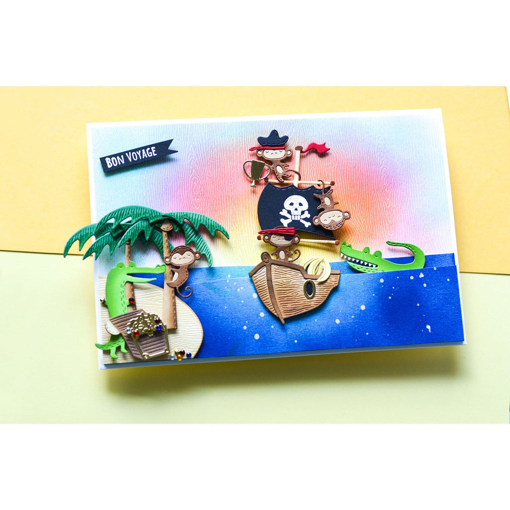 Poppy Stamps Whittle Pirate Monkey Stamp and Die Kit kt002 bon voyage