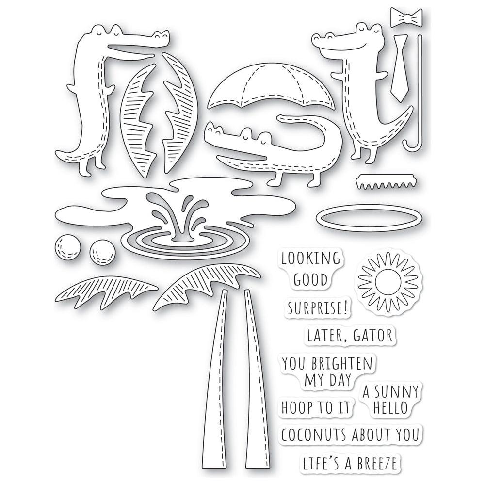 Poppy Stamps Whittle Tropical Gator Stamp and Die Kit kt001 pieces