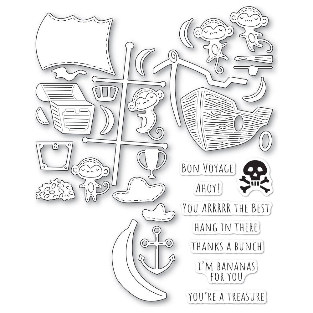 Poppy Stamps Whittle Pirate Monkey Stamp and Die Kit kt002 pieces