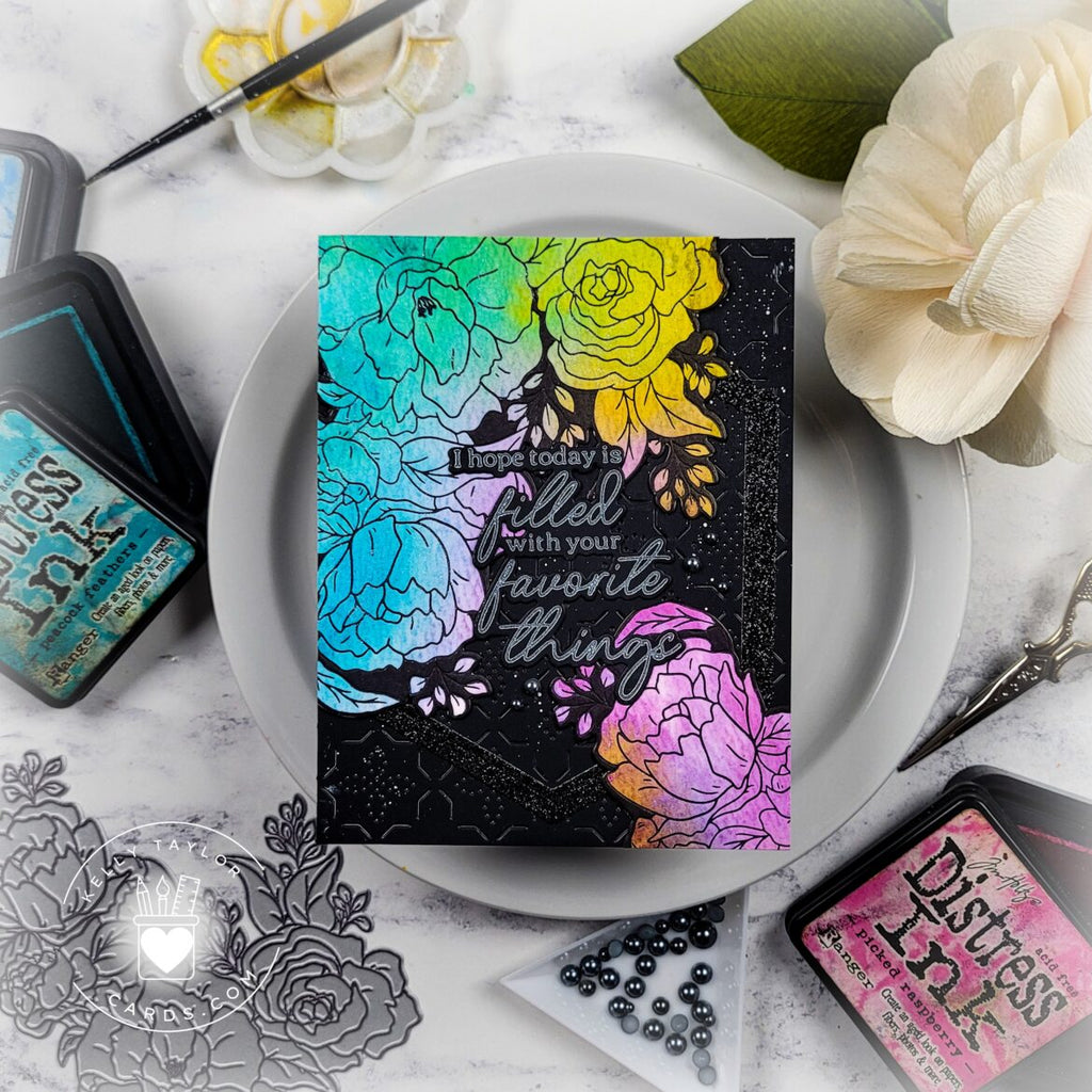 Pinkfresh Studio Camellias Press Plate 217123 Dramatic Floral Card | color-code:ALT02