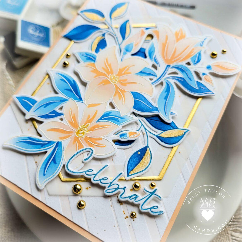 Pinkfresh Studio Delighted For You Stencils 243724 Blue Celebration Card | color-code:ALT02