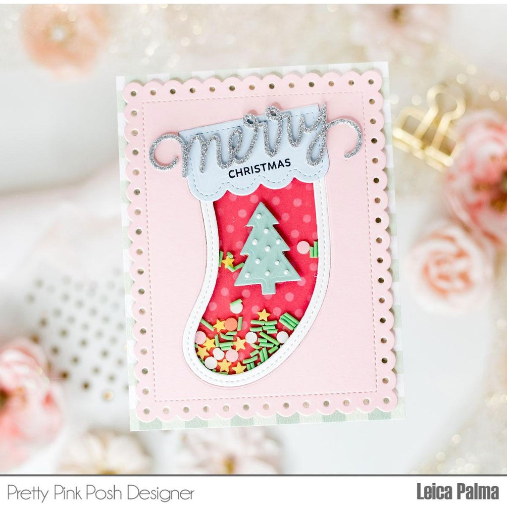 Pretty Pink Posh Stocking Shaker Dies merry christmas