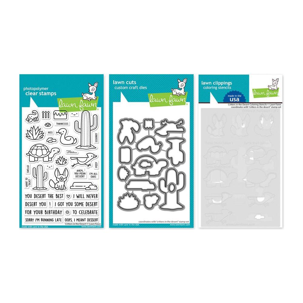 Lawn Fawn Critters in the Desert Clear Stamps Dies and Coloring Stencils Bundle