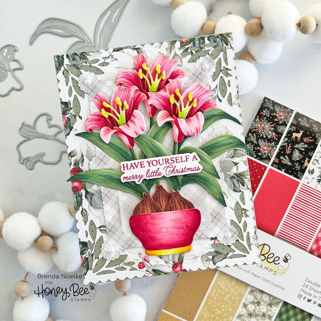 Honey Bee Lovely Layers Amaryllis Dies hbds-llamys Floral Christmas Card | color-code:ALT03