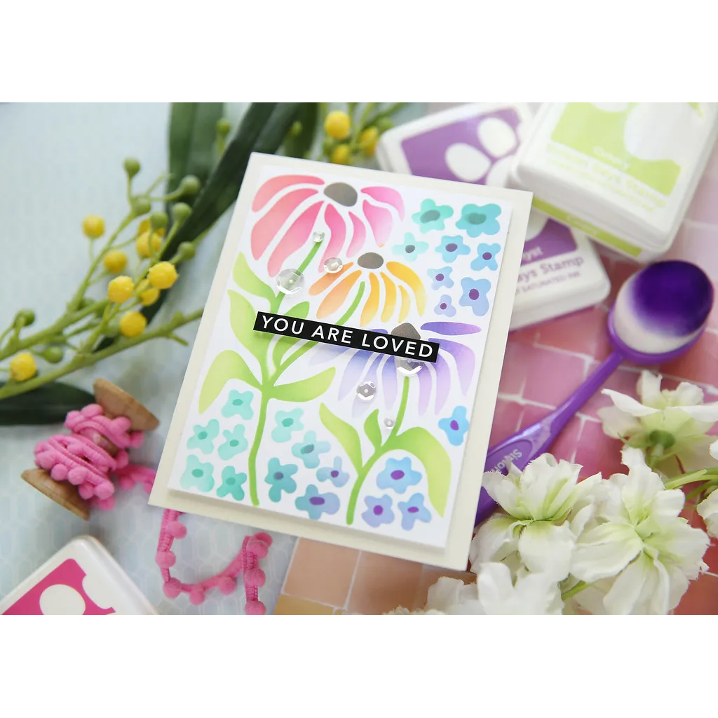 Simon Says Stamp Stencils Retro Flowers ssst221710 You Are Loved Card | color-code:ALT07