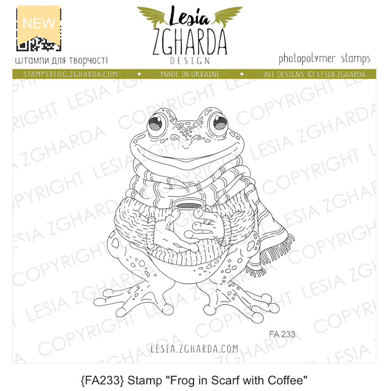 Lesia Zgharda Frog in Scarf Clear Stamp fa233