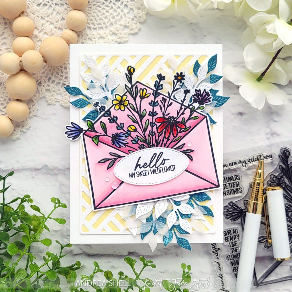 Picket Fence Studios Like a Wildflower Clear Stamps f-188 hello sweet wildflower