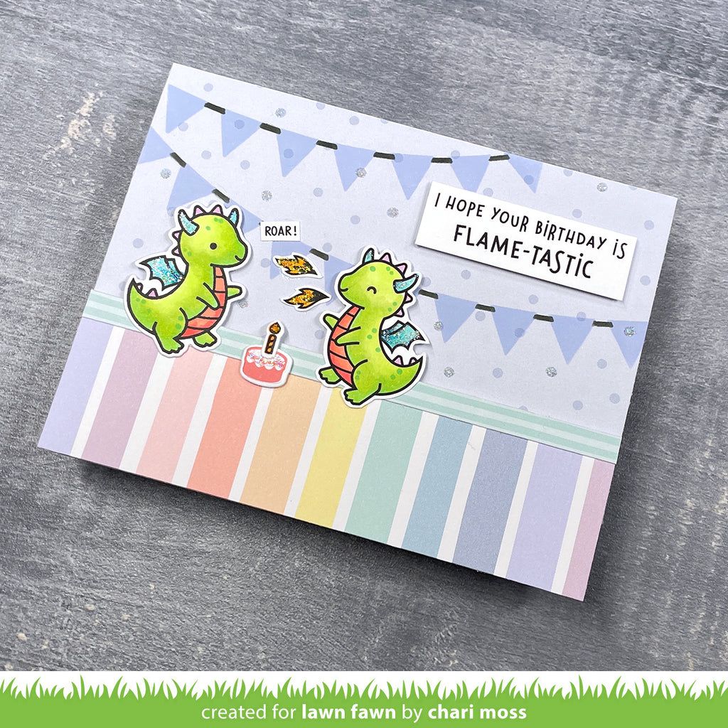 Lawn Fawn Little Dragon Flip-Flop Clear Stamps and Dies Set Flame-tasticLawn Fawn Little Dragon Flip-Flop Clear Stamps lf3427