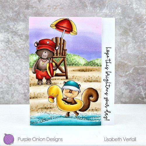 Purple Onion Designs Lilo Cling Stamp pod1343 squirrel in inner tube in ocean