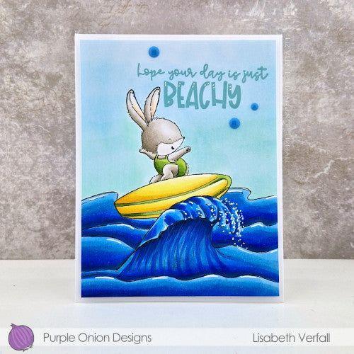 Purple Onion Designs Ocean Background Cling Stamp pod1319 Kalei Surfing Encouragement Card