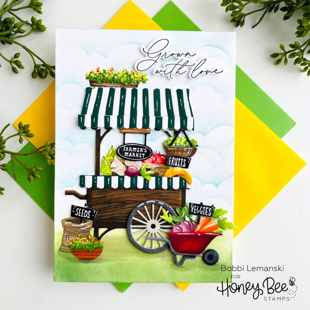 Honey Bee Farmer's Market Cart Dies hbds-farmc Grown With Love Card | color-code:ALT02