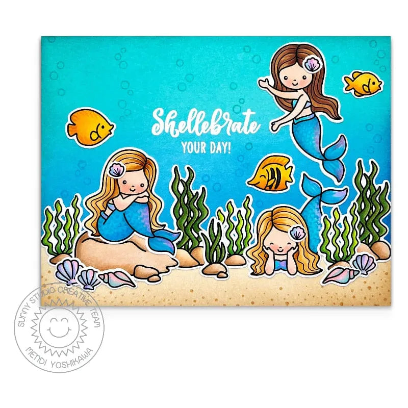 Sunny Studio Mermaid Kisses Clear Stamps sscl-373 celebrate your day