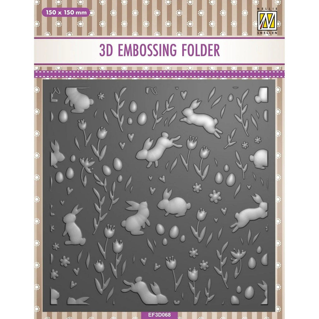 Nellie's Choice Background Rabbits & Tulips 3D Embossing Folder nef3d068