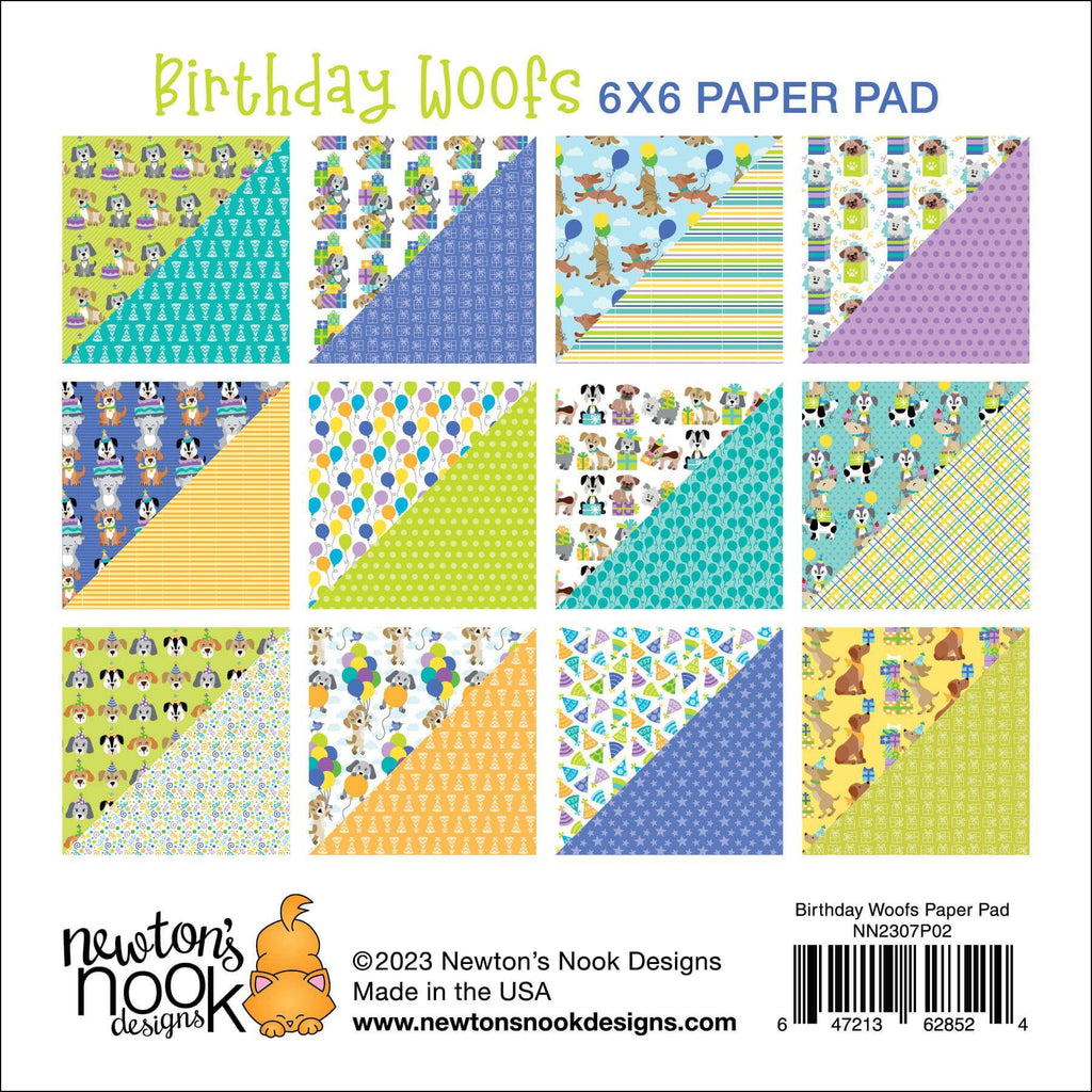 Newton's Nook Designs Birthday Woofs 6x6 inch Paper Pad NN2307P02 papers