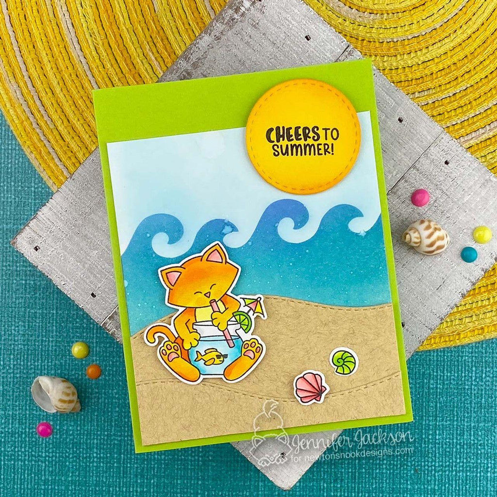 Newton's Nook Designs Newton’s Happy Meowr Clear Stamp and Die Set beach time