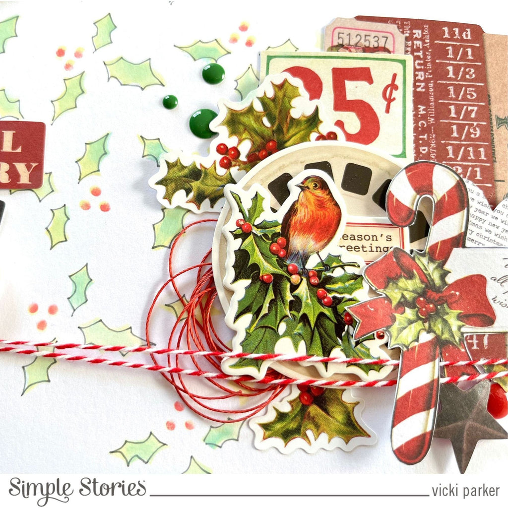 Simple Stories Vintage Dear Santa Layered Chipboard Christmas Bird Layout