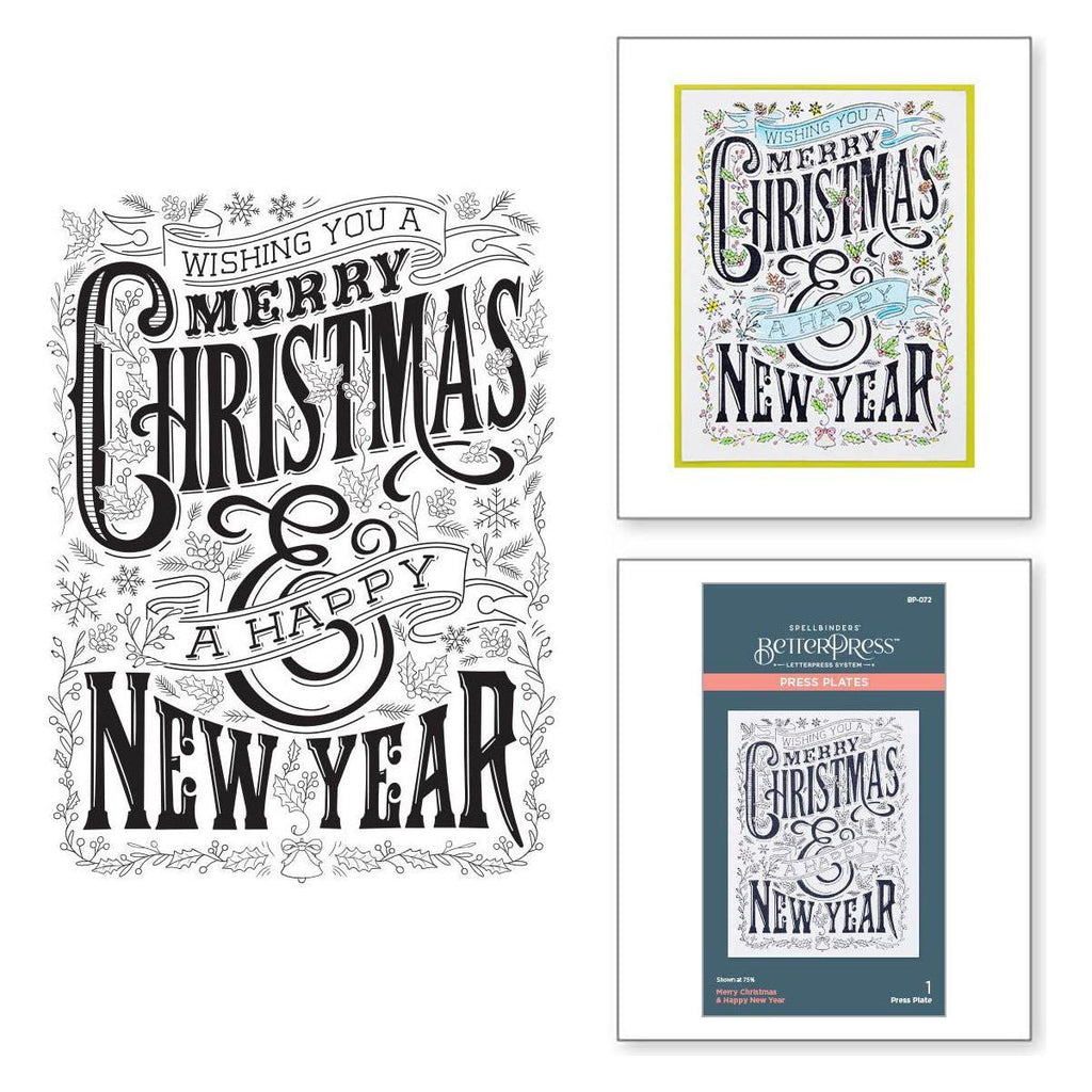 BP-072 Spellbinders Merry Christmas and Happy New Year Press Plate Happy new Year