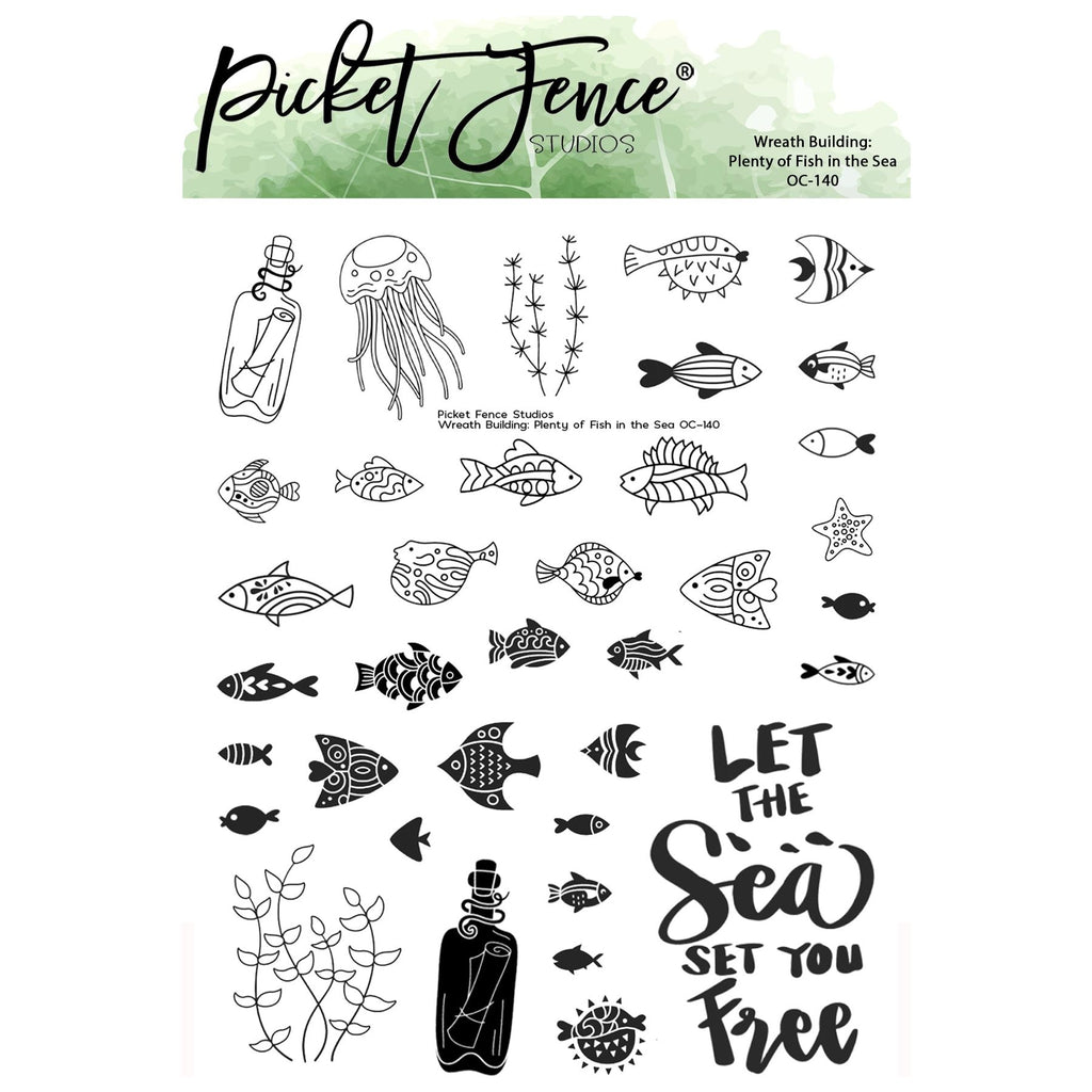 Picket Fence Studios Wreath Building: Plenty of Fish in the Sea Clear Stamps oc-140