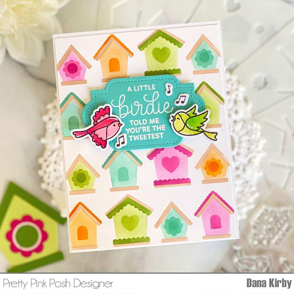 Pretty Pink Posh Layered Birdhouses Stencils notes