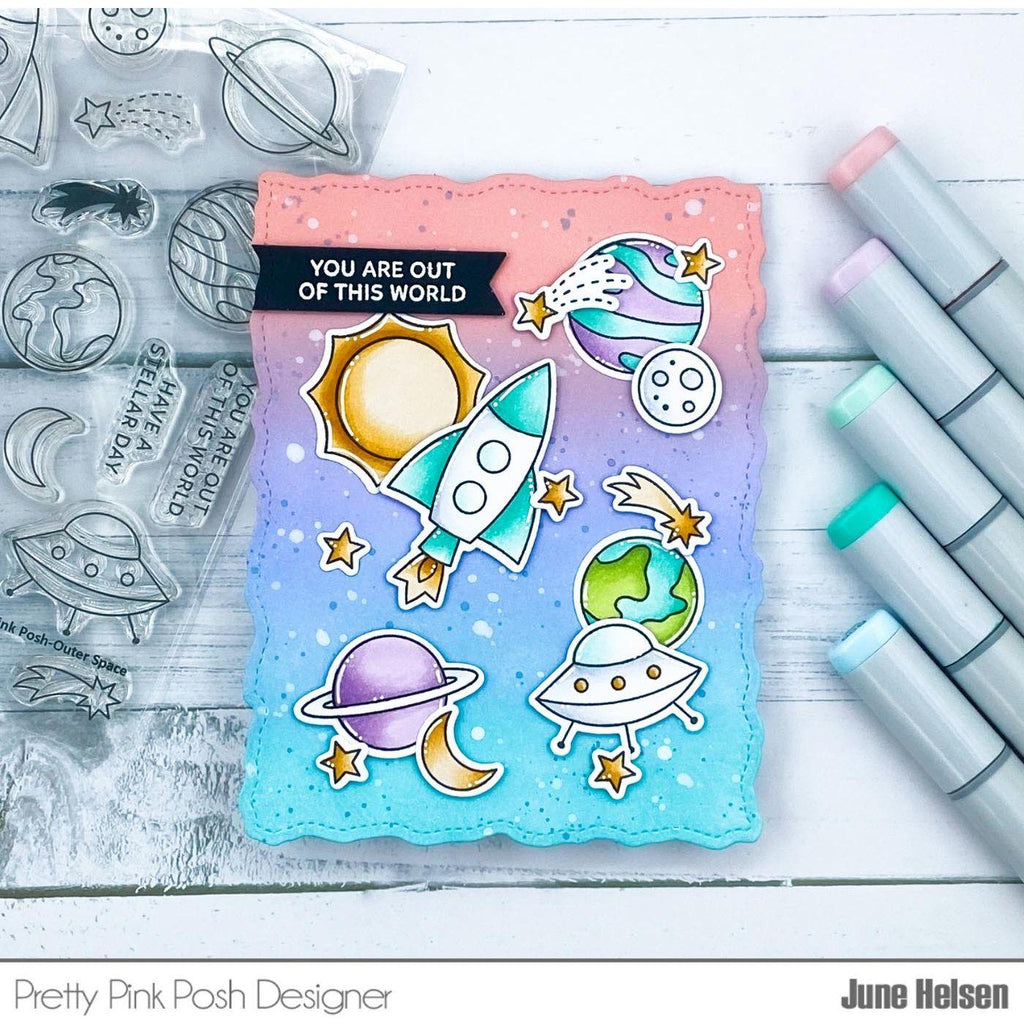 Pretty Pink Posh Outer Space Clear Stamps purple planet