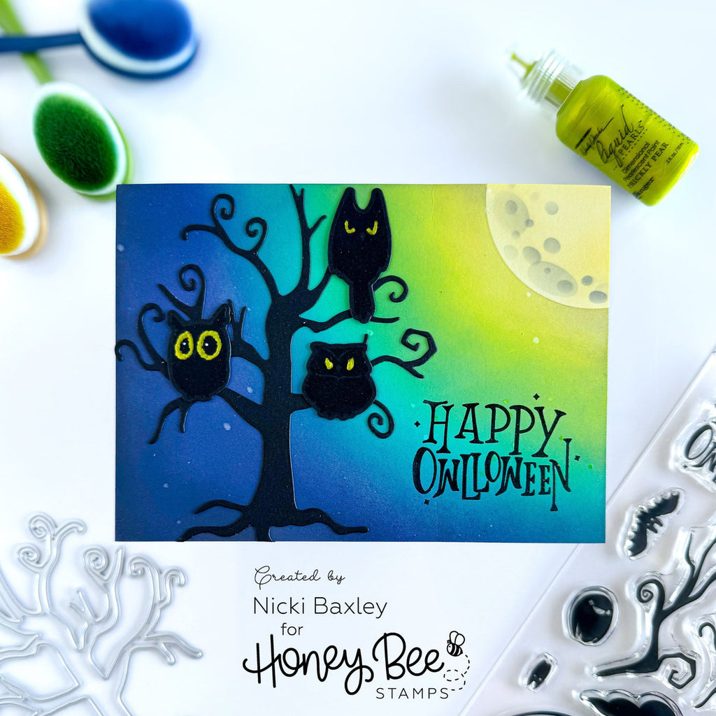 Honey Bee Owlloween Stamps And Dies Bundle Spooky Tree Card