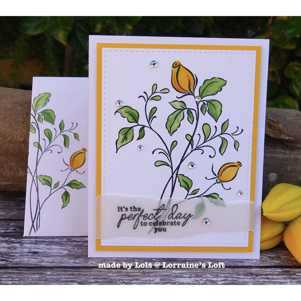 PinkFresh Studio Delicate Rosebuds Clear Stamp Set 207323 Floral Perfect Day Card | color-code:ALT04