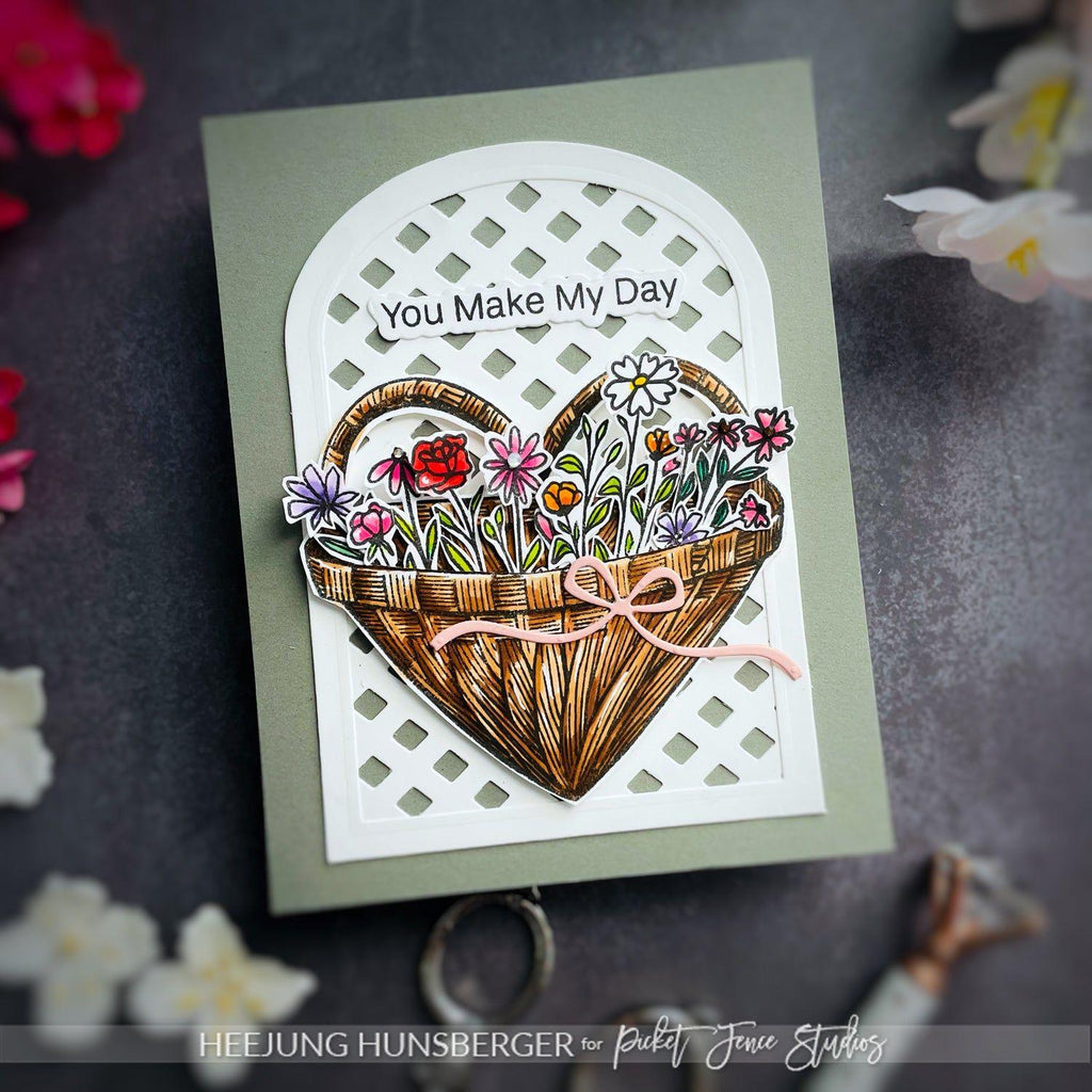 Picket Fence Studios A Basket of Wildflowers Clear Stamps f-189 you make my day