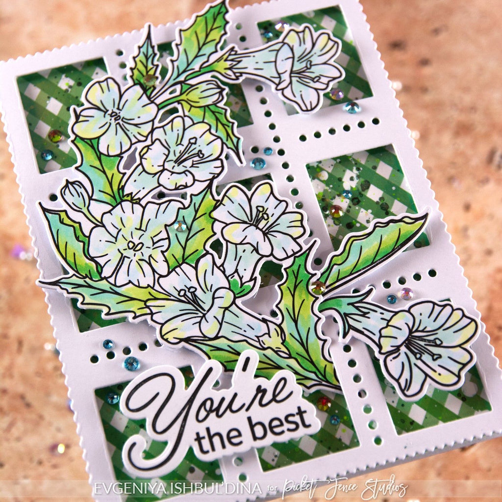 Picket Fence Studios Blooming Trumpet Flowers Stamp and Die Bundle you're the best