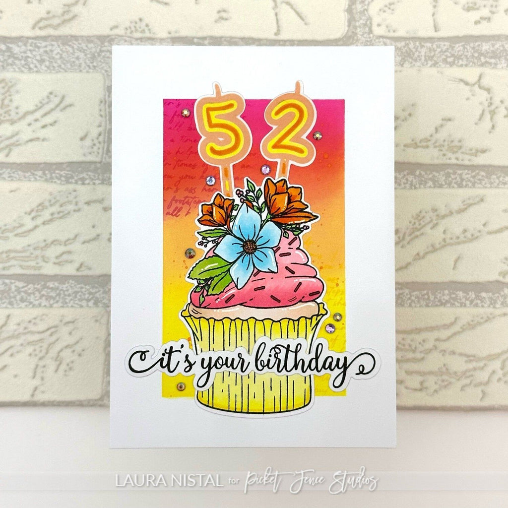 Picket Fence Studios Swanky Sentiments: Birthday Clear Stamps s-213 cupcake