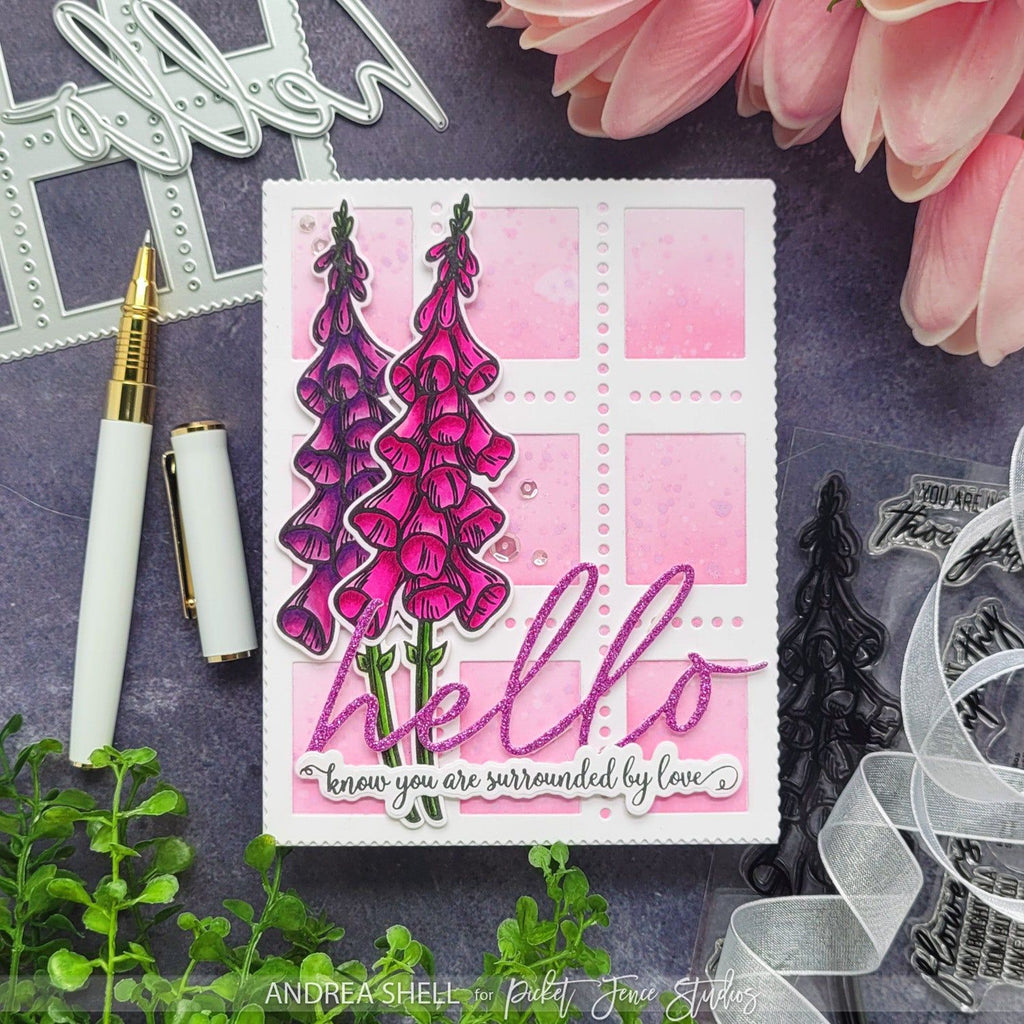 Picket Fence Studios Hello to You Word Die Set pfsd-447 surrounded by love