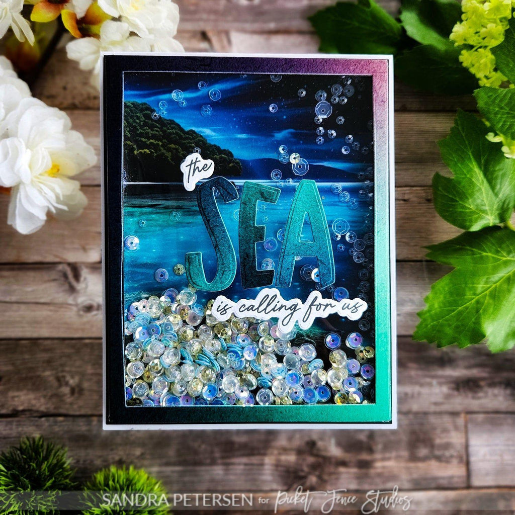 Picket Fence Studios Find Me by the Sea Word Dies pfsd-449 shaker