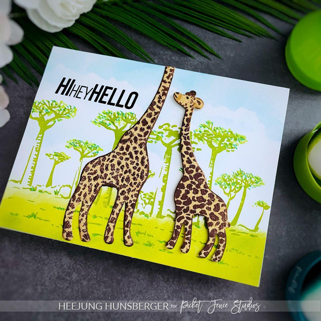 Picket Fence Studios Scene Building: Long Time No See, Giraffe Clear Stamps bb-217 hello