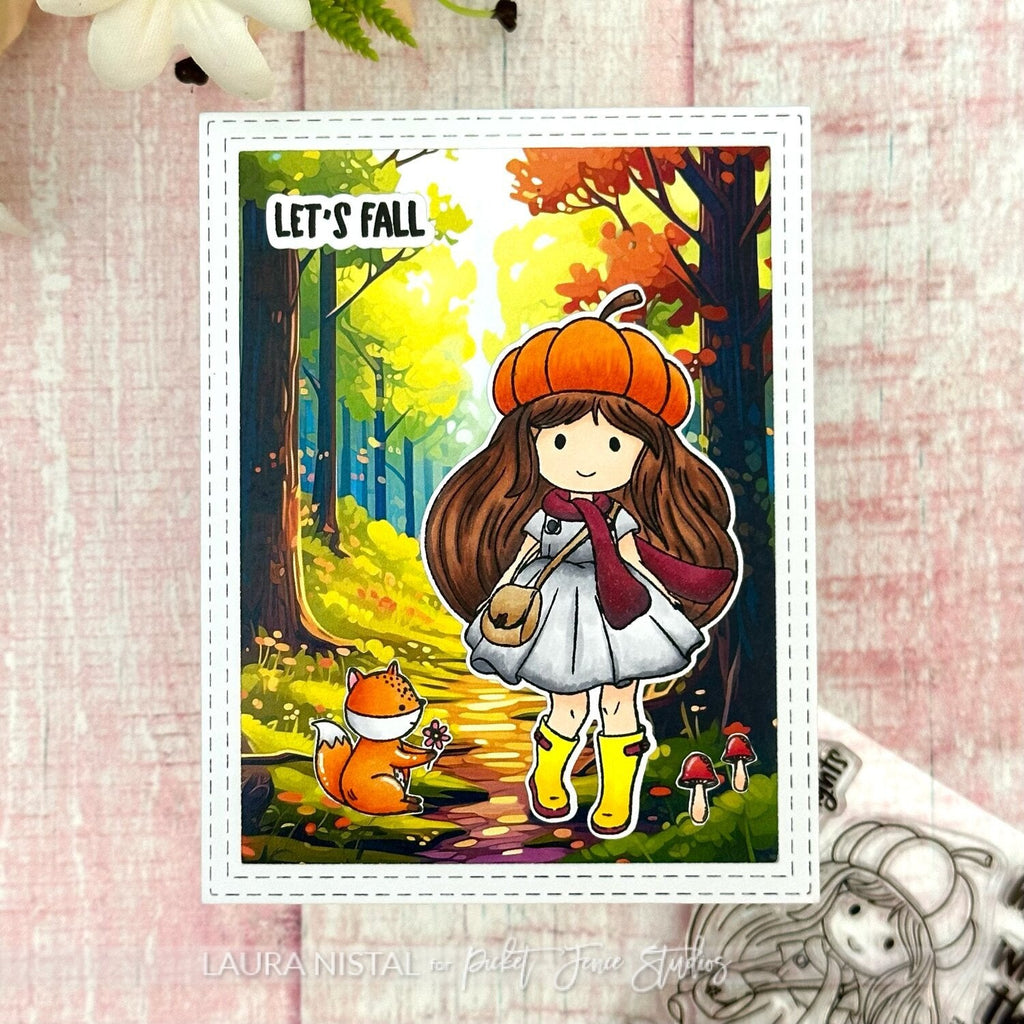 Picket Fence Studios Freckle Friends: Penelope Pumpkin Clear Stamps ff-100 fall