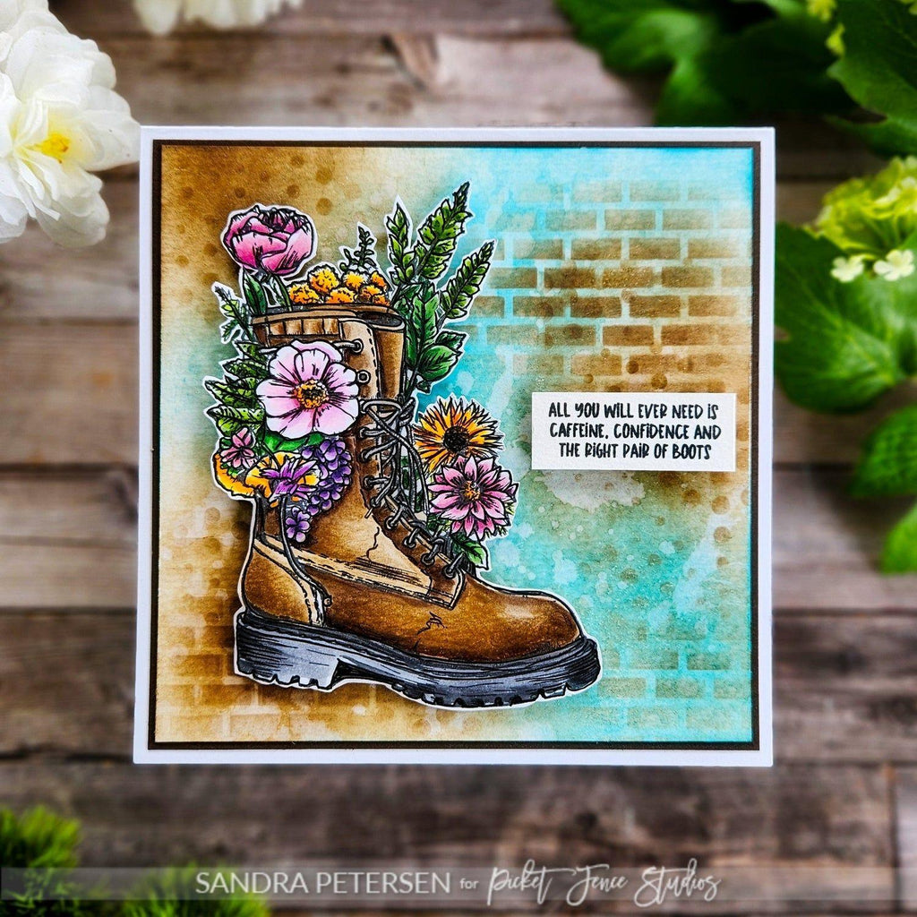 Picket Fence Studios The Right Pair of Boots Clear Stamps f-192 caffeine