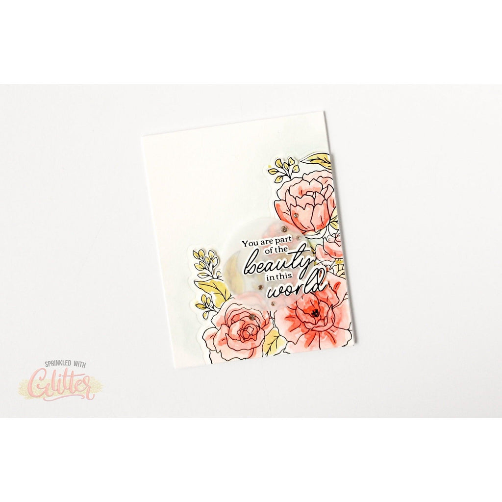 Pinkfresh Studio Camellias Press Plate 217123 Letterpress Look Card | color-code:ALT03